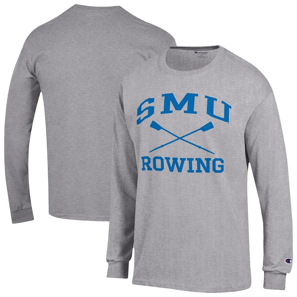Men's Champion Gray SMU Mustangs Rowing Jersey Long Sleeve T-Shirt