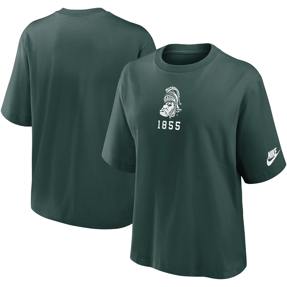 Women's Nike Green Michigan State Spartans Boxy Legacy Established T-Shirt