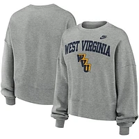 Women's Nike Heather Gray West Virginia Mountaineers Legacy Fleece Classic Arch Oversized Cropped Tackle Twill Sweatshirt