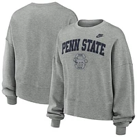 Women's Nike Heather Gray Penn State Nittany Lions Legacy Fleece Classic Arch Oversized Cropped Tackle Twill Sweatshirt