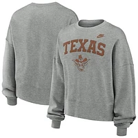 Women's Nike Heather Gray Texas Longhorns Legacy Fleece Classic Arch Oversized Cropped Tackle Twill Sweatshirt