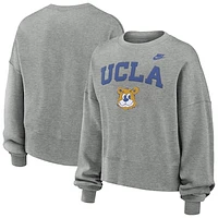 Women's Nike Heather Gray UCLA Bruins Legacy Fleece Classic Arch Oversized Cropped Tackle Twill Sweatshirt