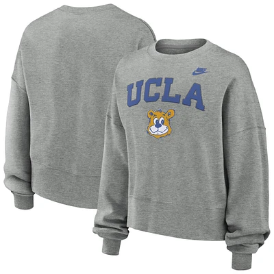 Women's Nike Heather Gray UCLA Bruins Legacy Fleece Classic Arch Oversized Cropped Tackle Twill Sweatshirt