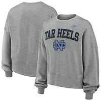 Women's Nike Heather Gray North Carolina Tar Heels Legacy Fleece Classic Arch Oversized Cropped Tackle Twill Sweatshirt