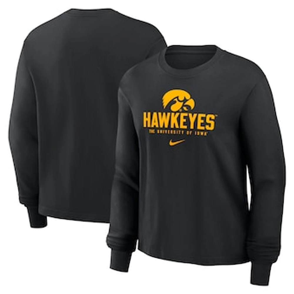 Women's Nike Black Iowa Hawkeyes Primetime University Boxy Long Sleeve T-Shirt