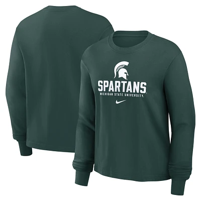 Women's Nike Green Michigan State Spartans Primetime University Boxy Long Sleeve T-Shirt