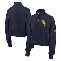 Women's Nike Navy West Virginia Mountaineers Legacy Elevated Logo Cropped Half-Zip Sweatshirt