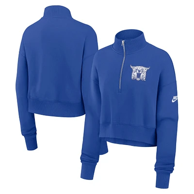 Women's Nike Royal Kentucky Wildcats Legacy Elevated Logo Cropped Half-Zip Sweatshirt