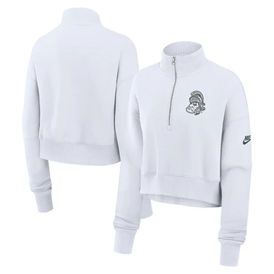 Women's Nike White Michigan State Spartans Legacy Elevated Logo Cropped Half-Zip Sweatshirt