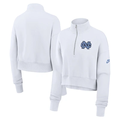 Women's Nike White North Carolina Tar Heels Legacy Elevated Logo Cropped Half-Zip Sweatshirt