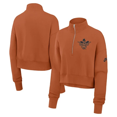 Women's Nike Texas Orange Texas Longhorns Legacy Elevated Logo Cropped Half-Zip Sweatshirt