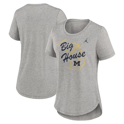 Women's Jordan Brand Heather Gray Michigan Wolverines Local Campus Location Mantra Tri-Blend T-Shirt