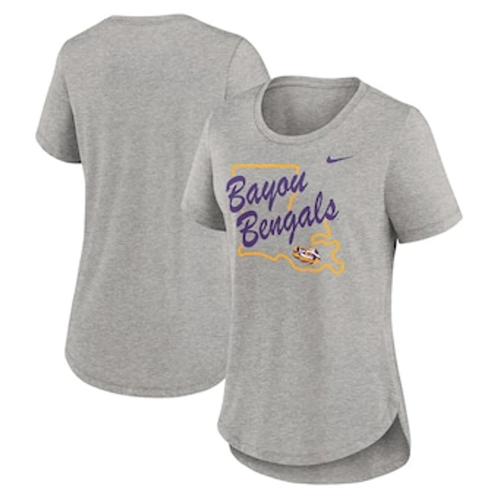 Women's Nike Heather Gray LSU Tigers Local Campus Location Mantra Tri-Blend T-Shirt