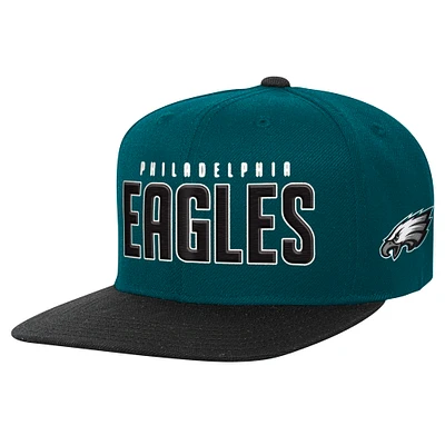 Youth Midnight Green/Black Philadelphia Eagles Lock Up Flat Brim Snapback Hat