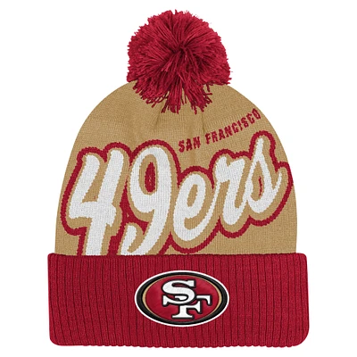 Youth Gold/Scarlet San Francisco 49ers Pro-Sport Jacquard Cuffed Knit Hat with Pom