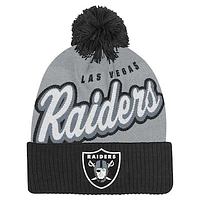 Youth Silver/Black Las Vegas Raiders Pro-Sport Jacquard Cuffed Knit Hat with Pom