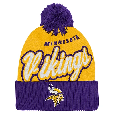 Youth Gold/Purple Minnesota Vikings Pro-Sport Jacquard Cuffed Knit Hat with Pom