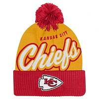 Youth Gold/Red Kansas City Chiefs Pro-Sport Jacquard Cuffed Knit Hat with Pom