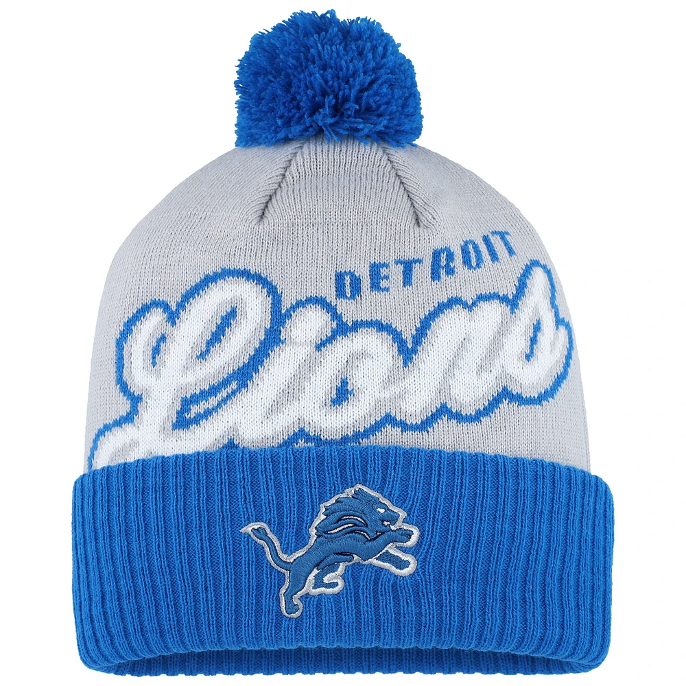 Youth Gray Detroit Lions Pro-Sport Jacquard Cuffed Knit Hat with Pom