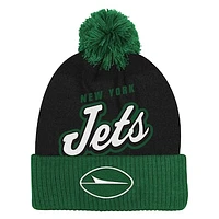 Youth Black New York Jets Pro-Sport Jacquard Cuffed Knit Hat with Pom