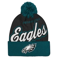 Youth Black/Midnight Green Philadelphia Eagles Pro-Sport Jacquard Cuffed Knit Hat with Pom