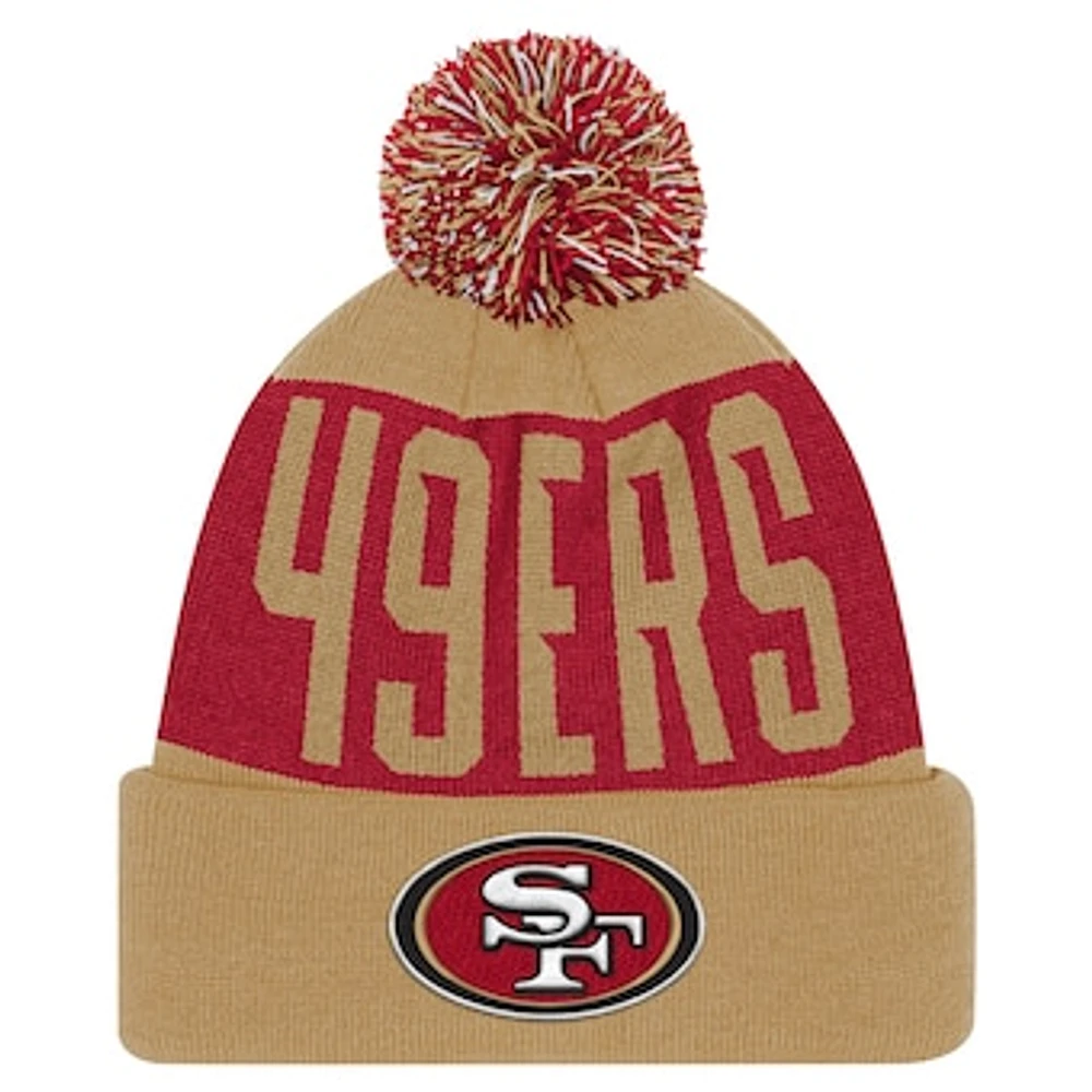 Youth Scarlet/Gold San Francisco 49ers Bevel Cuffed Knit Hat with Pom