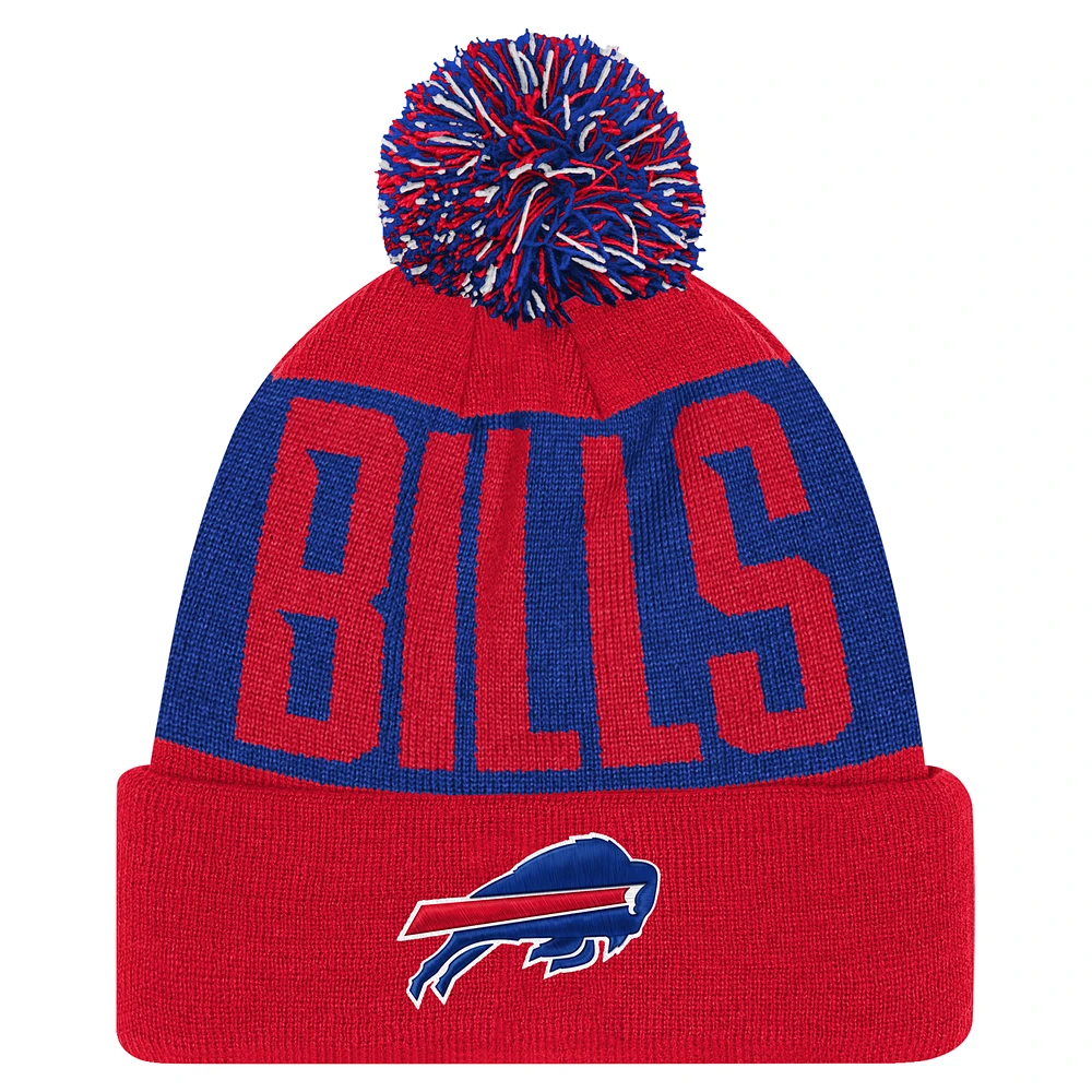 Youth Royal/Red Buffalo Bills Bevel Cuffed Knit Hat with Pom