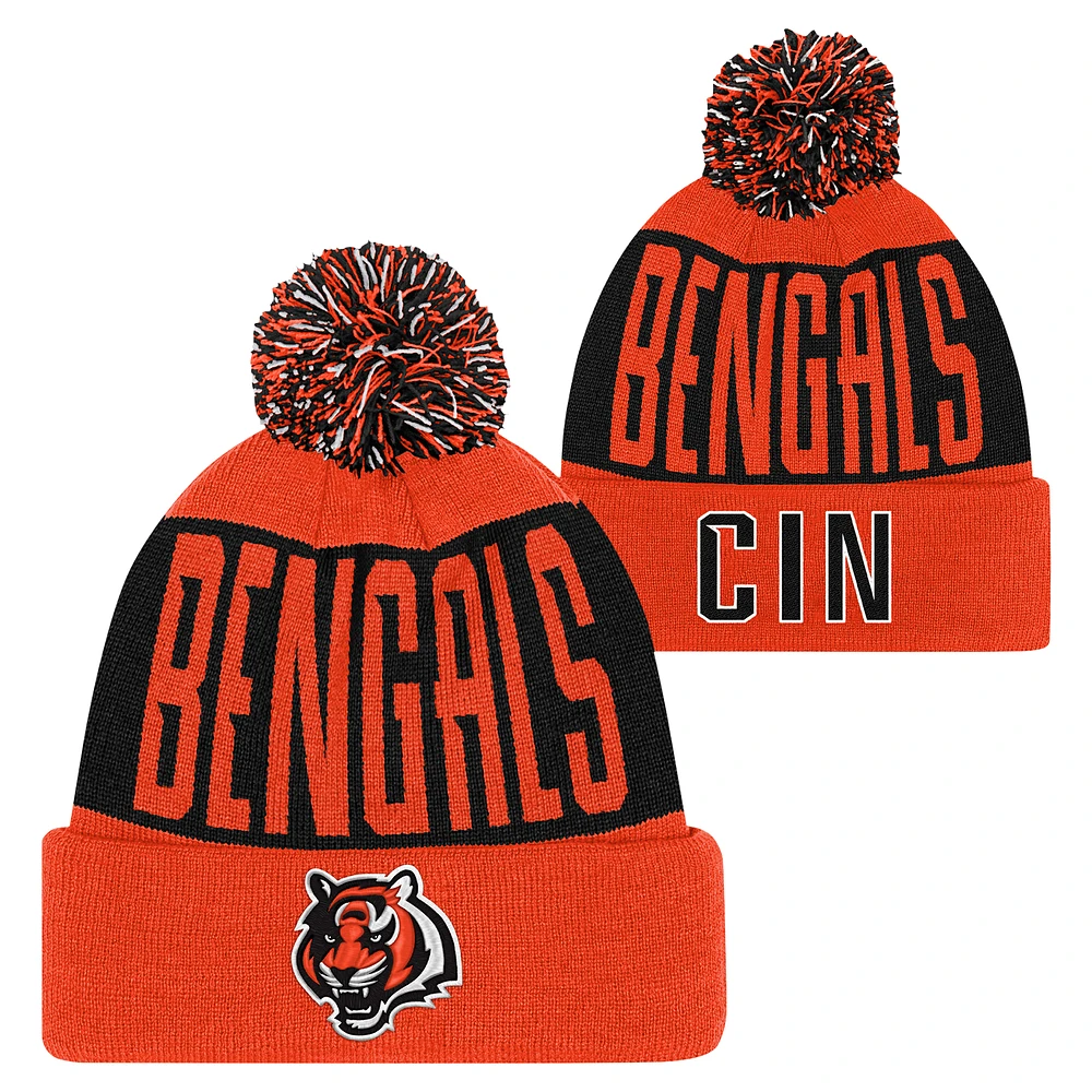 Youth Black/Orange Cincinnati Bengals Bevel Cuffed Knit Hat with Pom