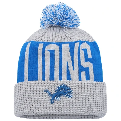 Youth Silver/Blue Detroit Lions Bevel Cuffed Knit Hat with Pom