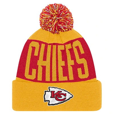 Youth Red/Gold Kansas City Chiefs Bevel Cuffed Knit Hat with Pom