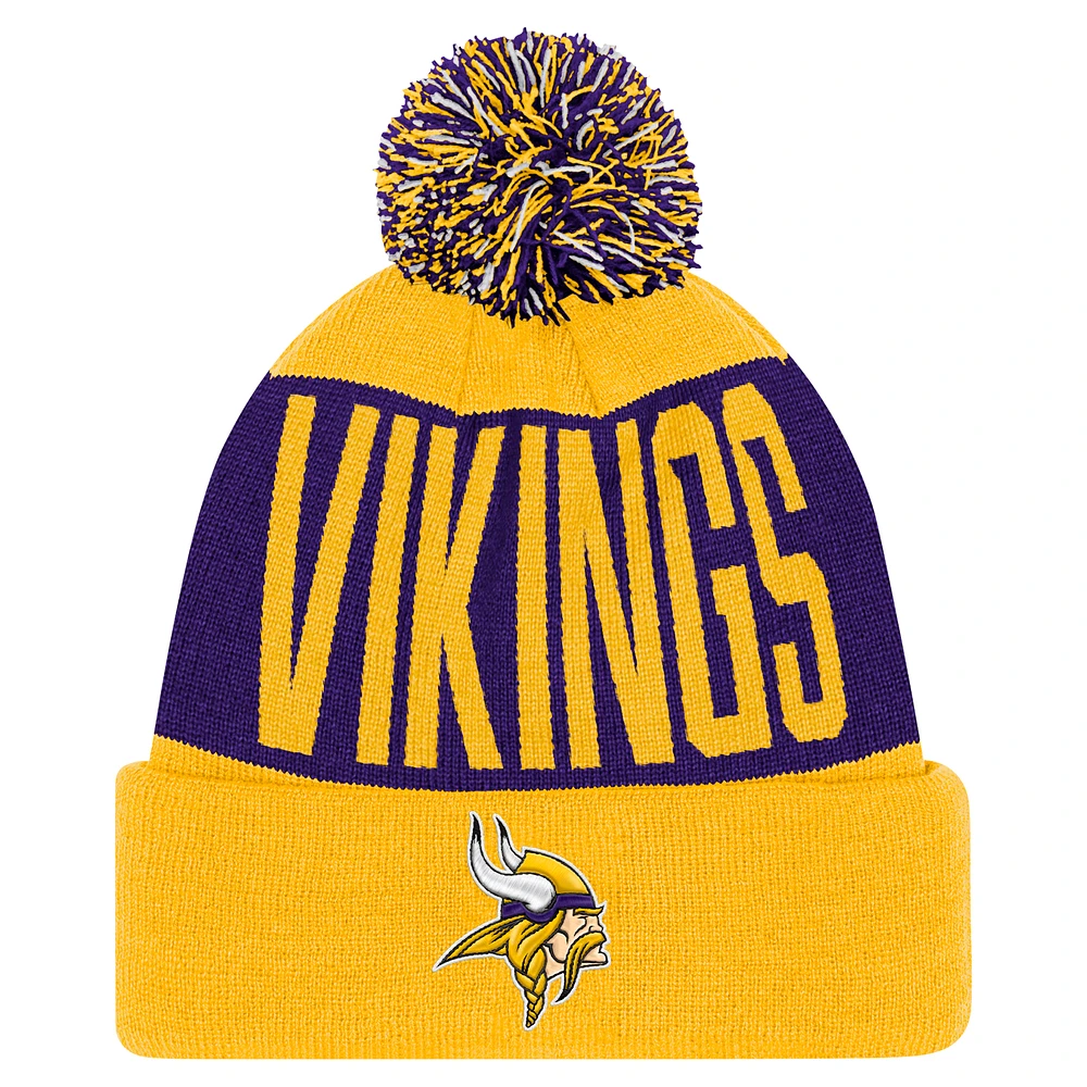 Youth Purple/Gold Minnesota Vikings Bevel Cuffed Knit Hat with Pom