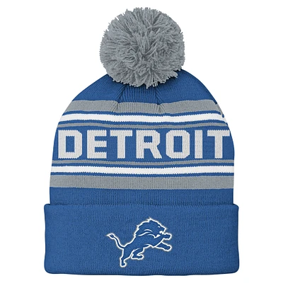 Youth Blue Detroit Lions  Jacquard Cuffed Knit Hat with Pom