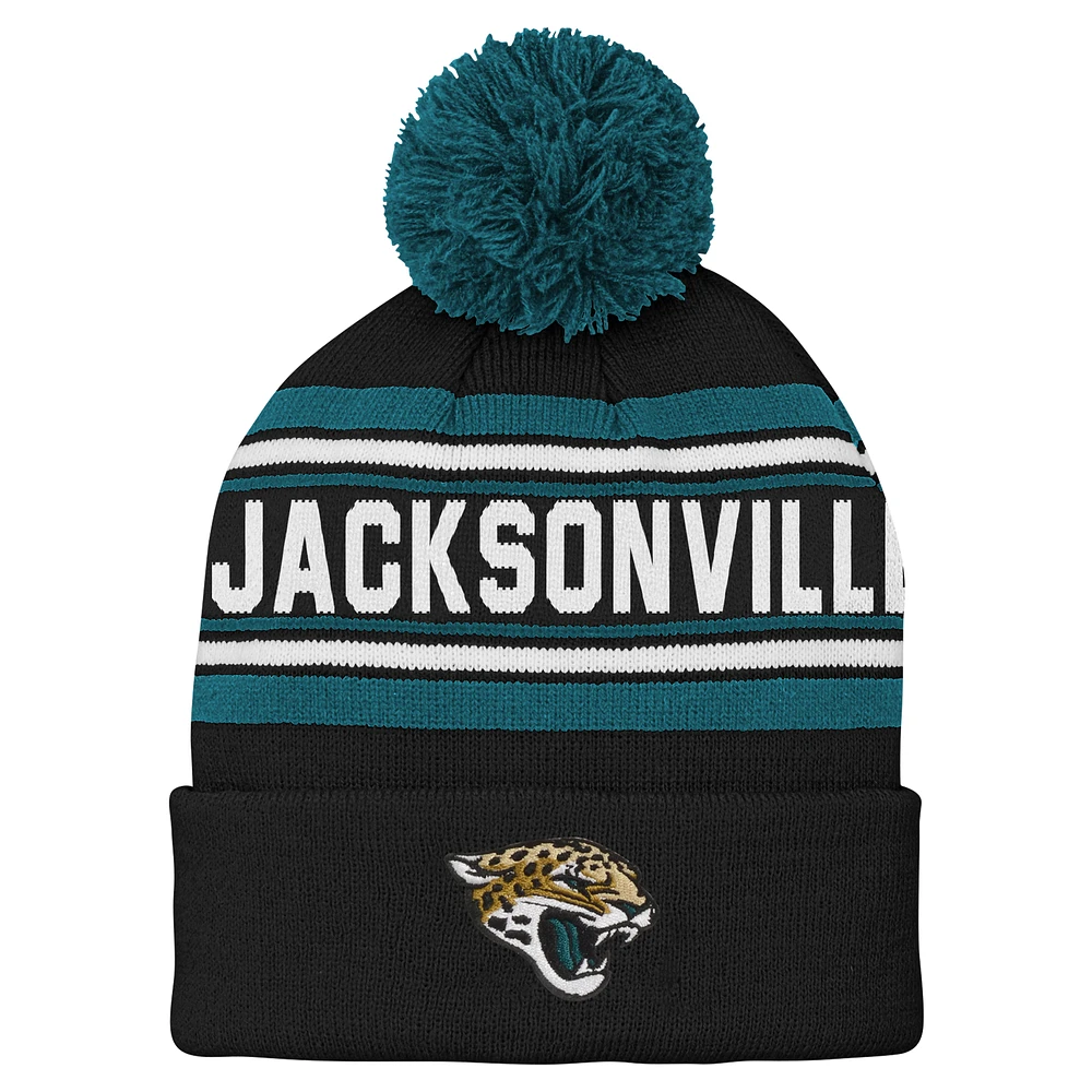 Youth Black Jacksonville Jaguars  Jacquard Cuffed Knit Hat with Pom