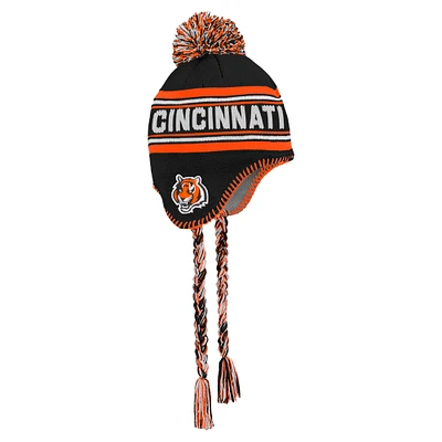 Youth Black Cincinnati Bengals Jacquard Tassel Knit Hat with Pom