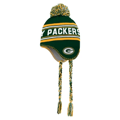 Youth Green Green Bay Packers Jacquard Tassel Knit Hat with Pom