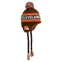 Youth Brown Cleveland Browns Jacquard Tassel Knit Hat with Pom