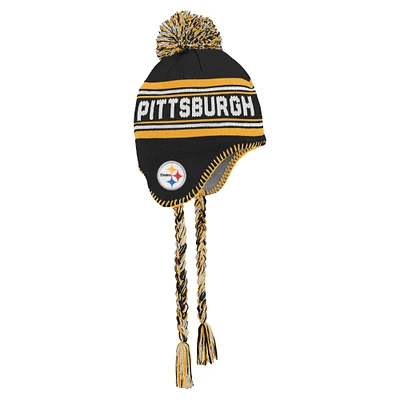 Youth Black Pittsburgh Steelers Jacquard Tassel Knit Hat with Pom