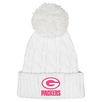 Girls Youth White Green Bay Packers Cable Cuffed Knit Hat with Pom