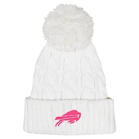 Girls Youth White Buffalo Bills Cable Cuffed Knit Hat with Pom