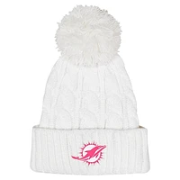 Girls Youth White Miami Dolphins Cable Cuffed Knit Hat with Pom