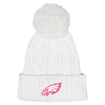 Girls Youth White Philadelphia Eagles Cable Cuffed Knit Hat with Pom