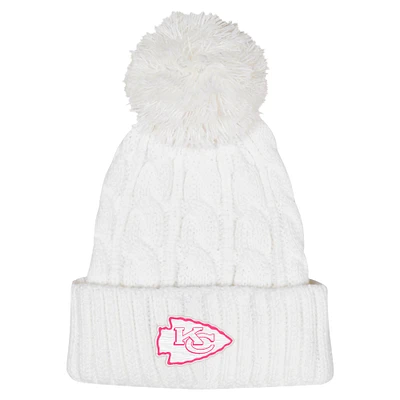 Girls Youth White Kansas City Chiefs Cable Cuffed Knit Hat with Pom