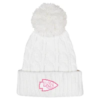 Girls Youth White Kansas City Chiefs Cable Cuffed Knit Hat with Pom