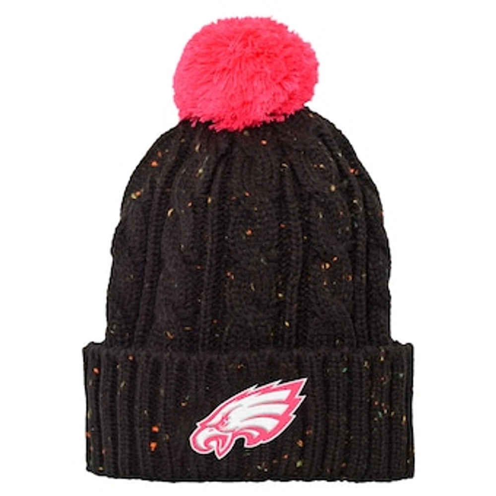 Girls Youth Black Philadelphia Eagles Nep Yarn Cuffed Knit Hat with Pom