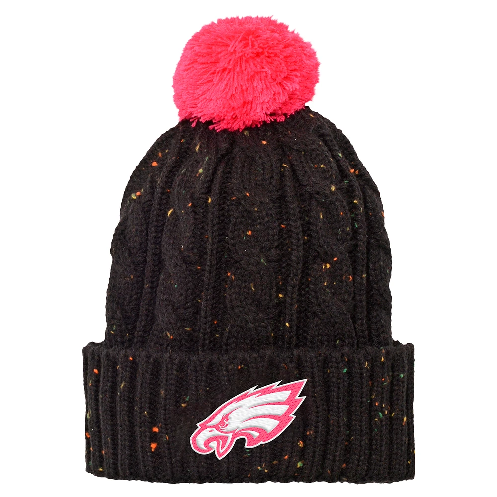 Girls Youth Black Philadelphia Eagles Nep Yarn Cuffed Knit Hat with Pom