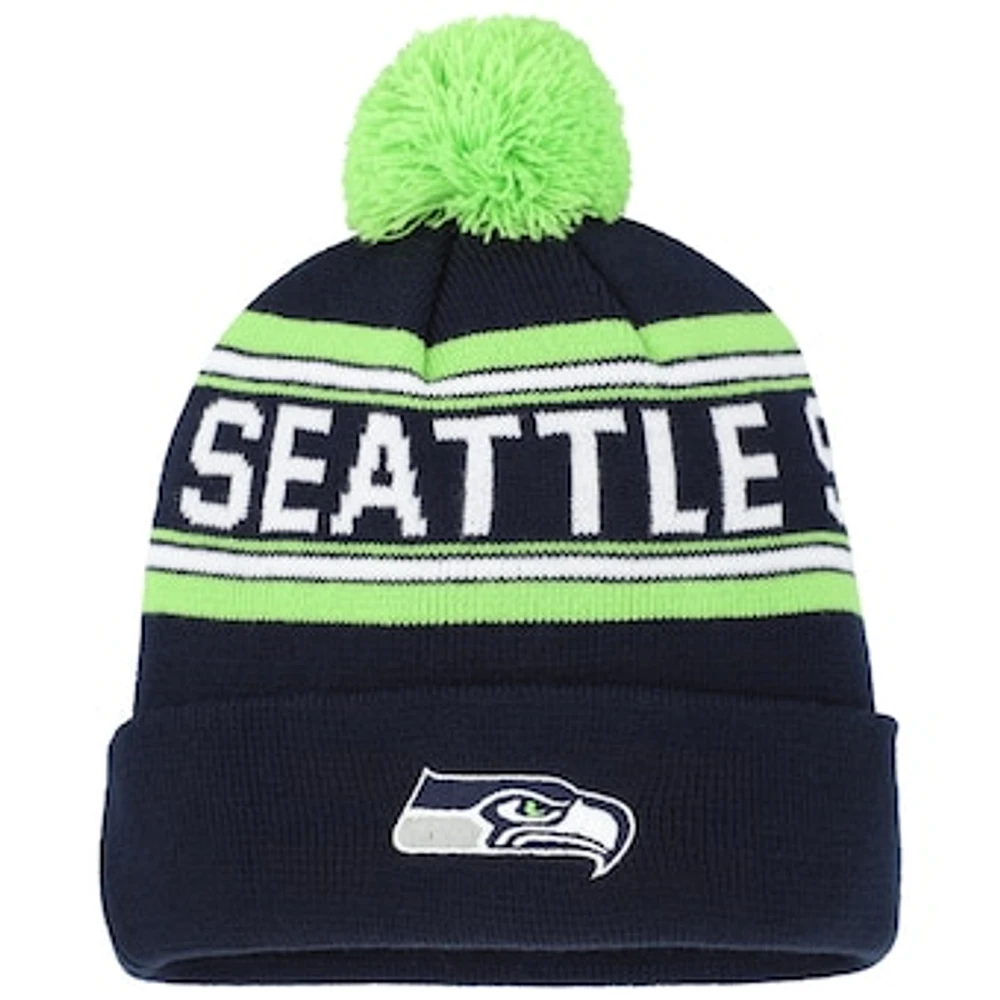 Preschool College Navy Seattle Seahawks Jacquard Cuffed Knit Hat with Pom