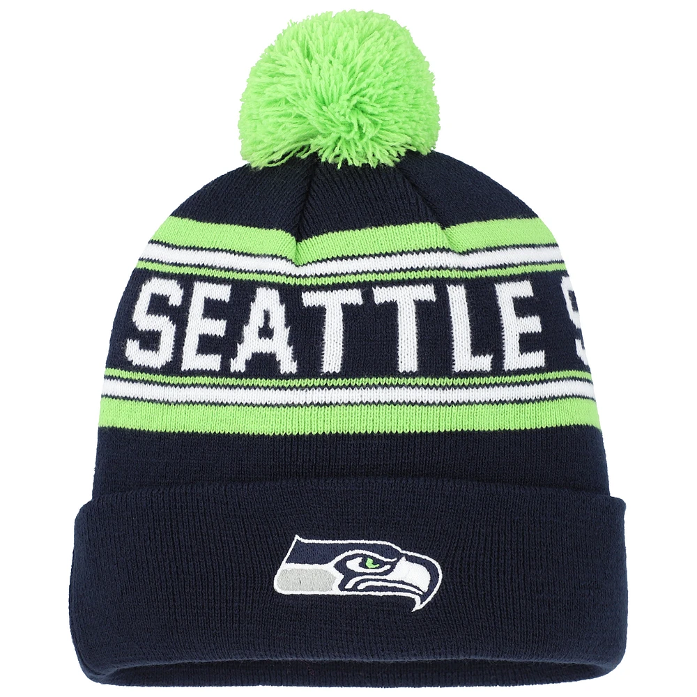 Preschool College Navy Seattle Seahawks Jacquard Cuffed Knit Hat with Pom