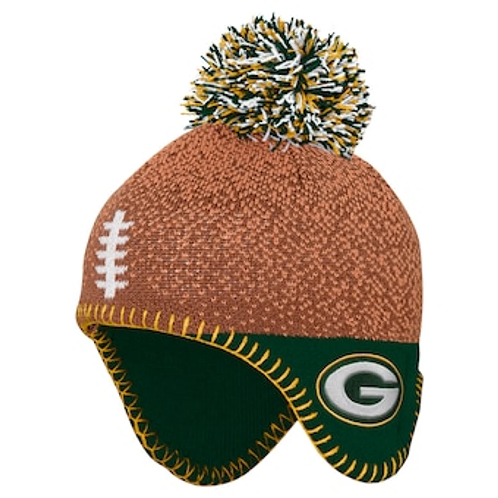 Infant Brown Green Bay Packers Football Head Knit Hat with Pom