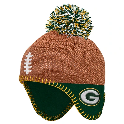 Infant Brown Green Bay Packers Football Head Knit Hat with Pom