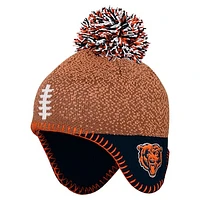 Infant Brown Chicago Bears Football Head Knit Hat with Pom